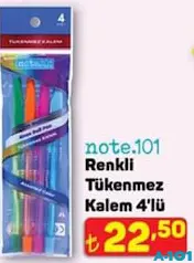 NOTE 101 RENKLİ TÜKENMEZ KALEM 4'LÜ